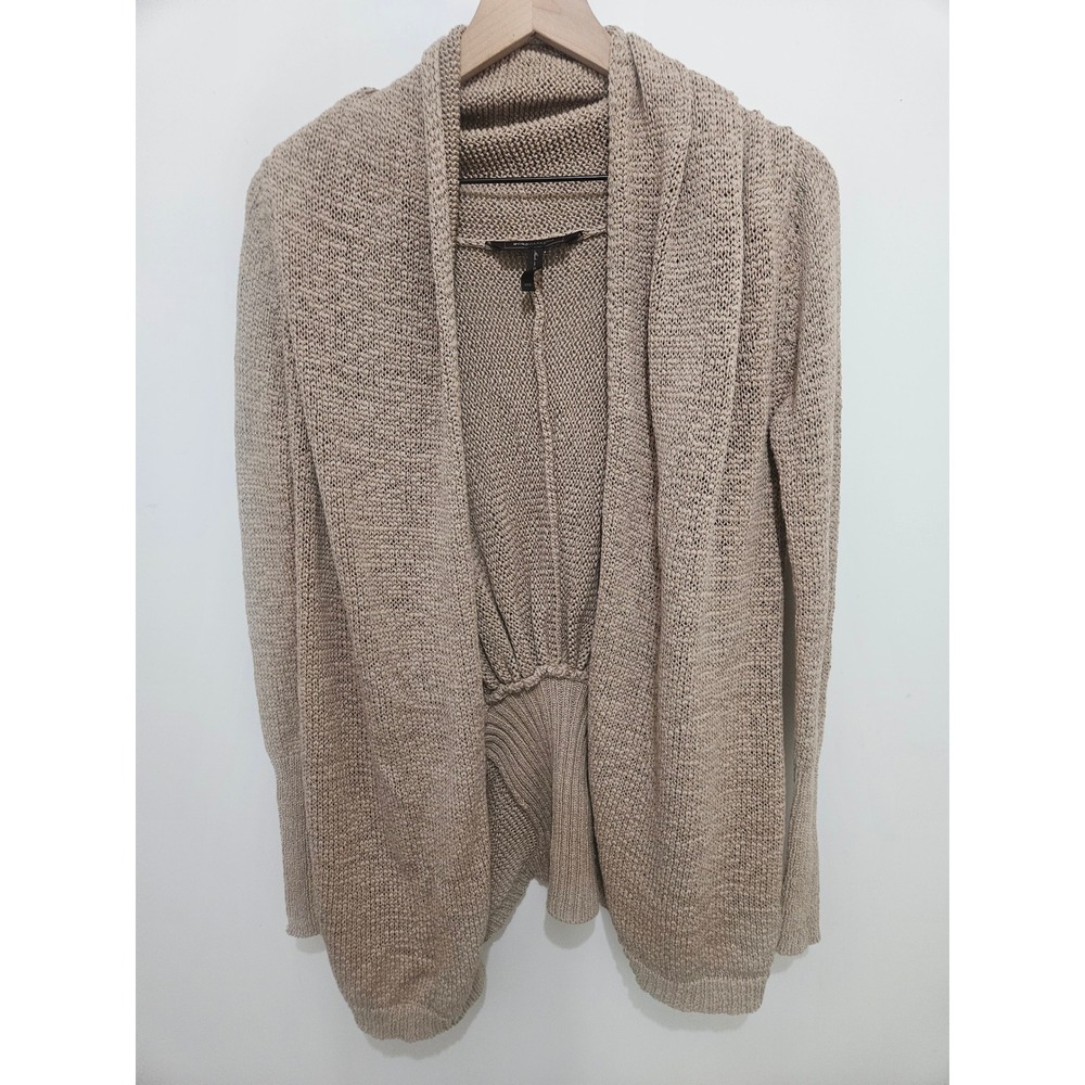 BCBGMAXAZRIA Jane Cardigan Pumice Tan Open Front Tape Yarn Sweater XXS IWV4C534